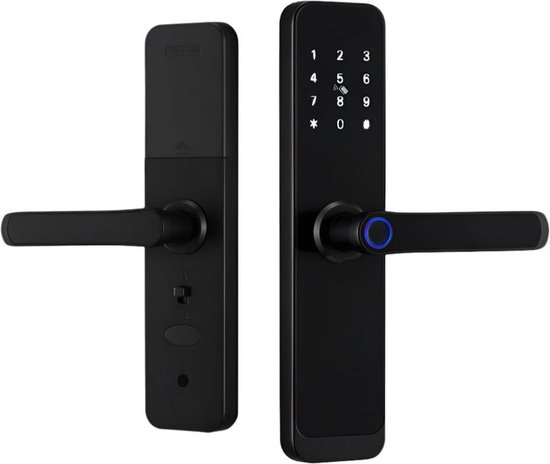 Raykube - Slank Deurslot - Smart Lock - Elektrisch Deurslot - Geen Insteekslot - APP - Bluetooth - Mechanische sleutels - Kaart - WIFI - Wachtwoord - Vingerafdruk - Zwart