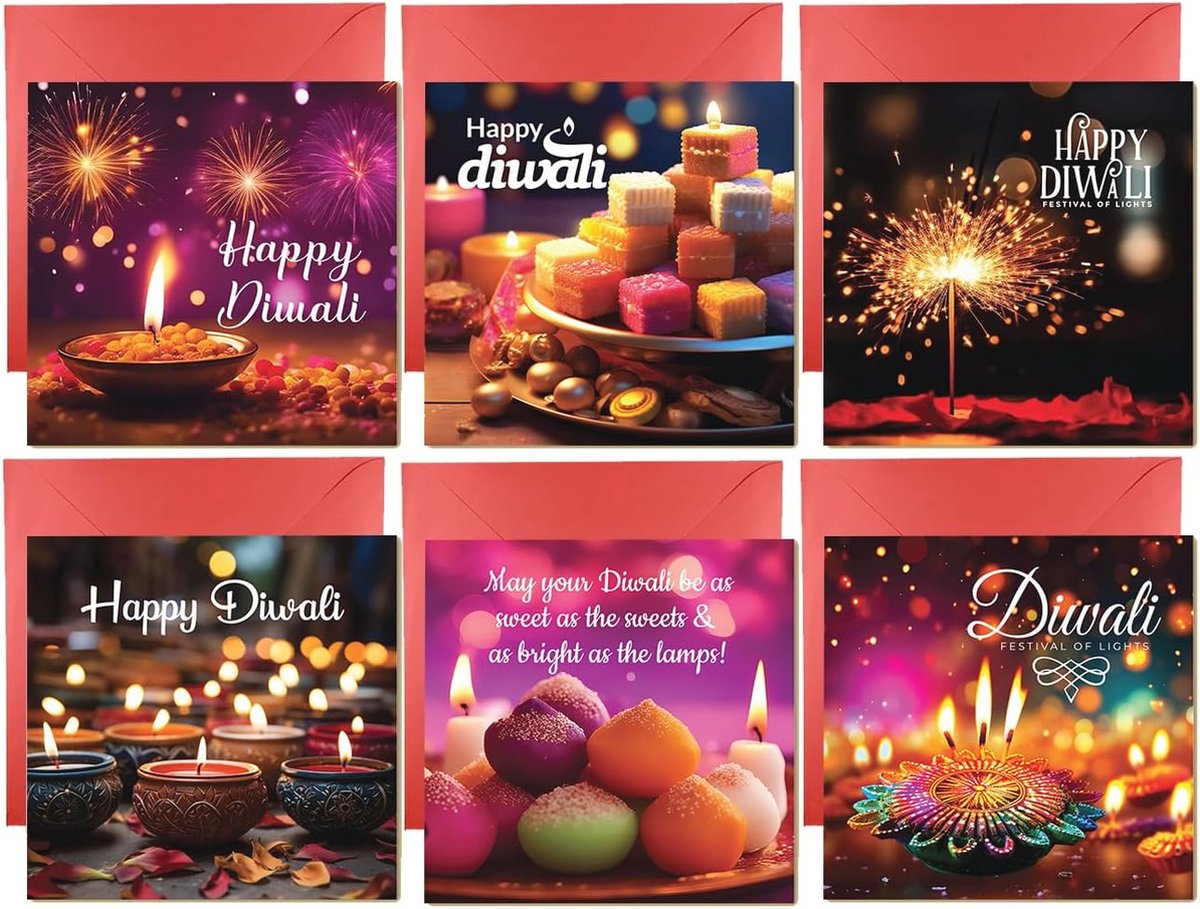 Multipack Diwali Kaarten - Set van 6 Gelukkige Diwali Kaarten