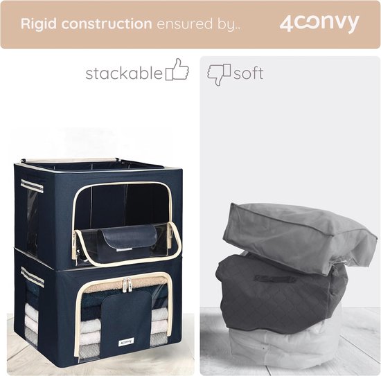 4CONVY Starre Opvouwbare Kledingopbergbox Met Ritssluiting Metalen Frame Opbergtas Voor Dekbedden Kleding Beddengoed Stabiele Opbergdoos Stapelbare Kledingdoos 3x66l 836353242