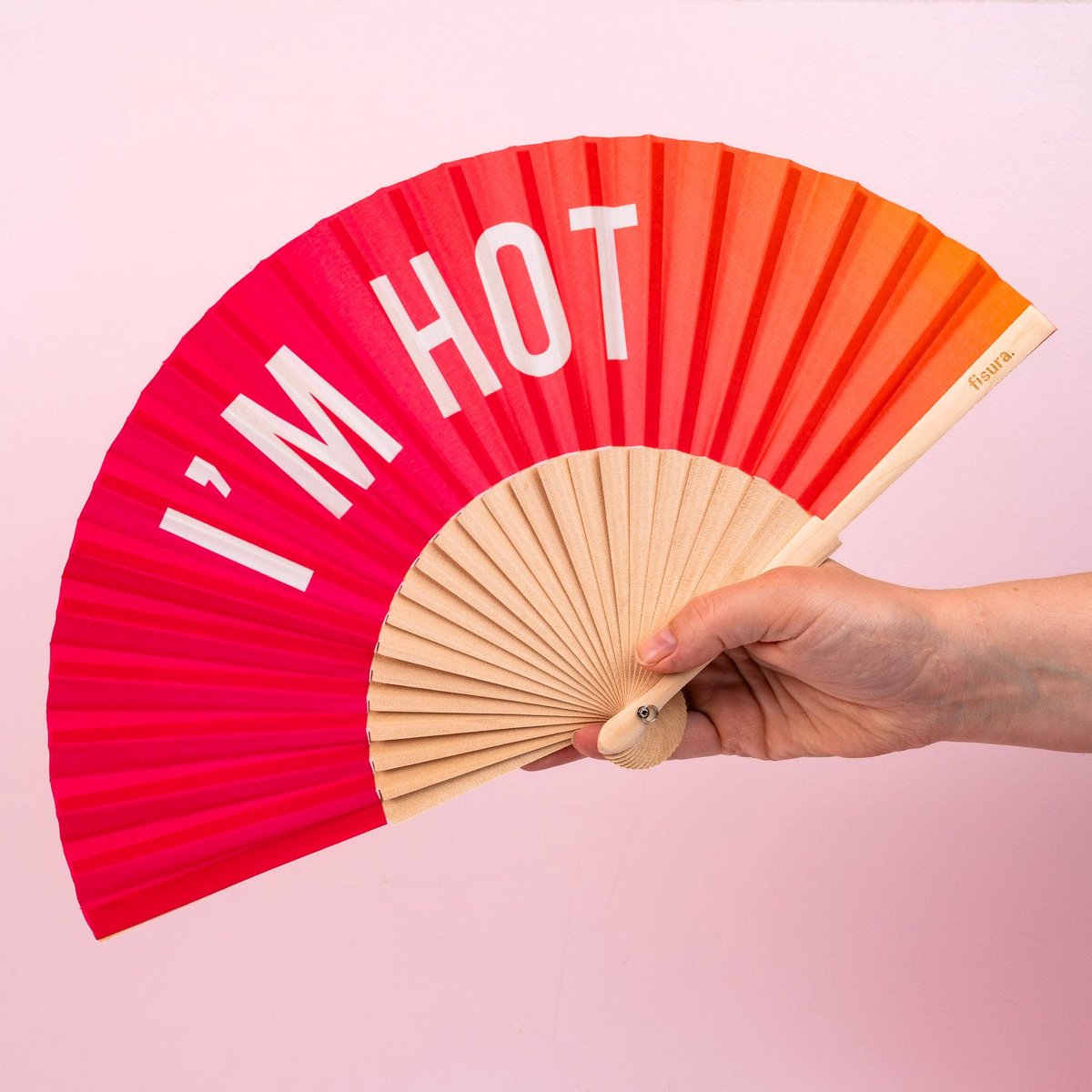 Houten waaier I'm Hot - Roze oranje van Fisura