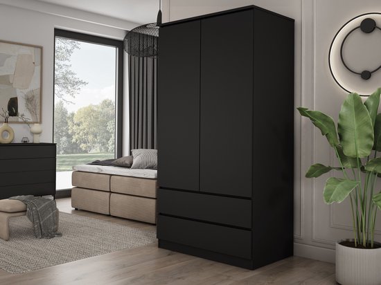 Meubel Square - Armoire de Rangement - Zwart - Armoire à deux tiroirs - Placard de Chambre