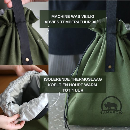 Tamarow Koeltas Lunchtas - 2 Stuks- Geïsoleerd - Waterproof - 4 Liter - Khaki Groen van Tamarow — afbeelding 5