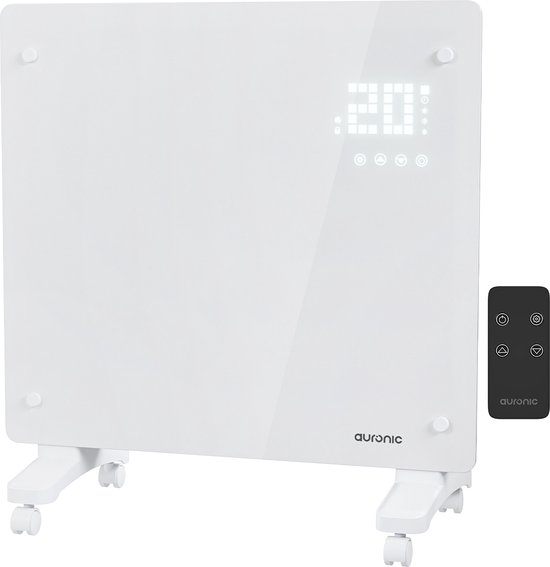 Auronic Elektrische Kachel – Convectorkachel met Thermostaat en Afstandsbediening - Paneelverwarming - tot 15 m² - 1000W Heater - Wit