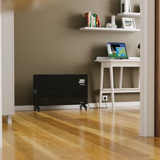 Auronic Chauffage Électrique - Convecteur avec Thermostat et Télécommande - Panneaux chauffants - jusqu'à 30 m² - Chauffage 2500W - Zwart