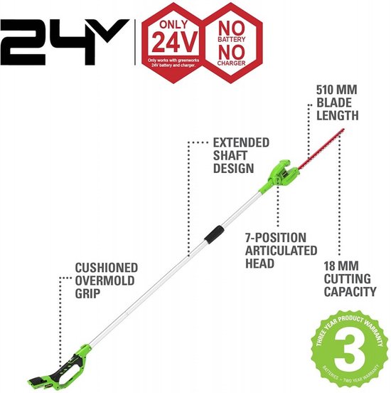 GREENWORKS 24V accu heggenschaar longreach — afbeelding 4