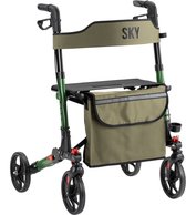 Sky - Lichtgewicht rollator - Special Edition Groen - Dubbel opvouwbaar - Met stokhouder, tas en rugband