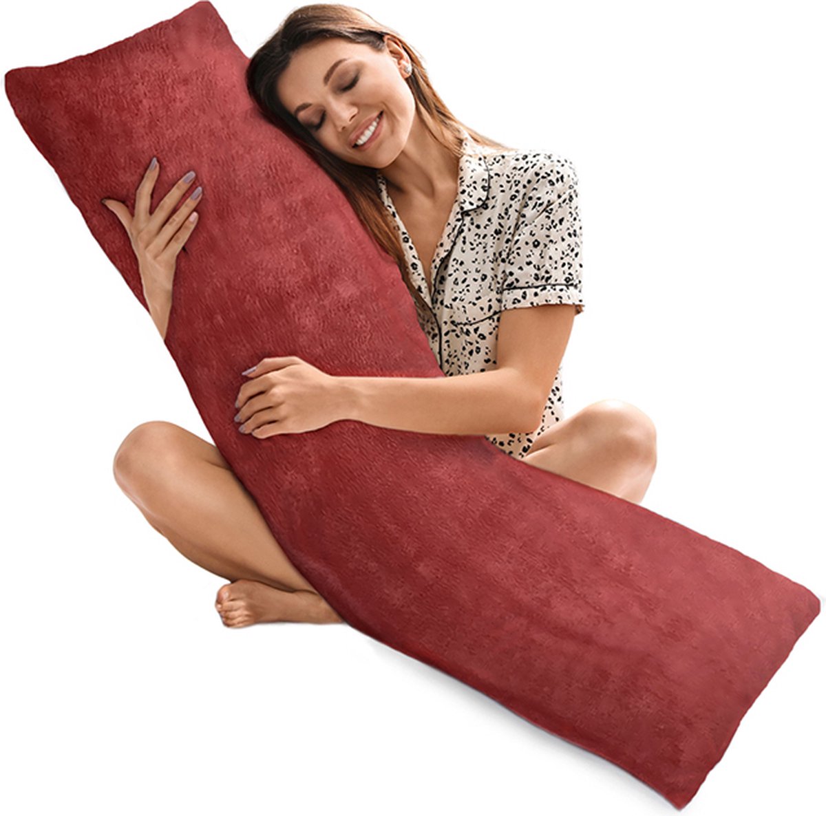 Goedkoopste PandaHug Ondersteunend Lichaamskussen Velvet Bordeaux - Body Pillow - Zwangerschapskussens - Rugklachten - Voedingskussen - Kniekussen - Body Pillow Kussen met afneembare wasbare Hoes