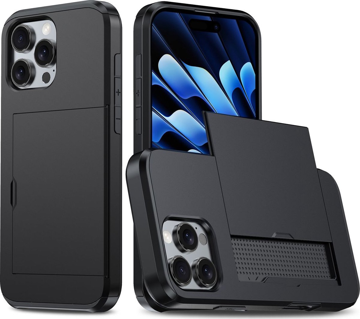 Mobigear Hoesje geschikt voor Apple iPhone 16 Pro Max Telefoonhoesje met Kaarthouder Hardcase | Mobigear Card Backcover Shockproof met Pasjeshouder | Kaarthouder voor 2 Pasjes | Hoesje voor Pinpas / OV Kaart / Rijbewijs | Schokbestendig iPhone 16 Pro