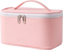 Toilettas, Make Up Tasje, Make Up Koffer, Beautycase, Make Up Organizer, Make Up Tas, Toilettas, Reistas, Toilettas Dames, Make Up Organizer, Make Up Etui, Cosmetica Tas, Verjaardag, Moederdag, Valentijnsdag, Cadeautje, PU-Leer, 22x14x12 CM, ROZE