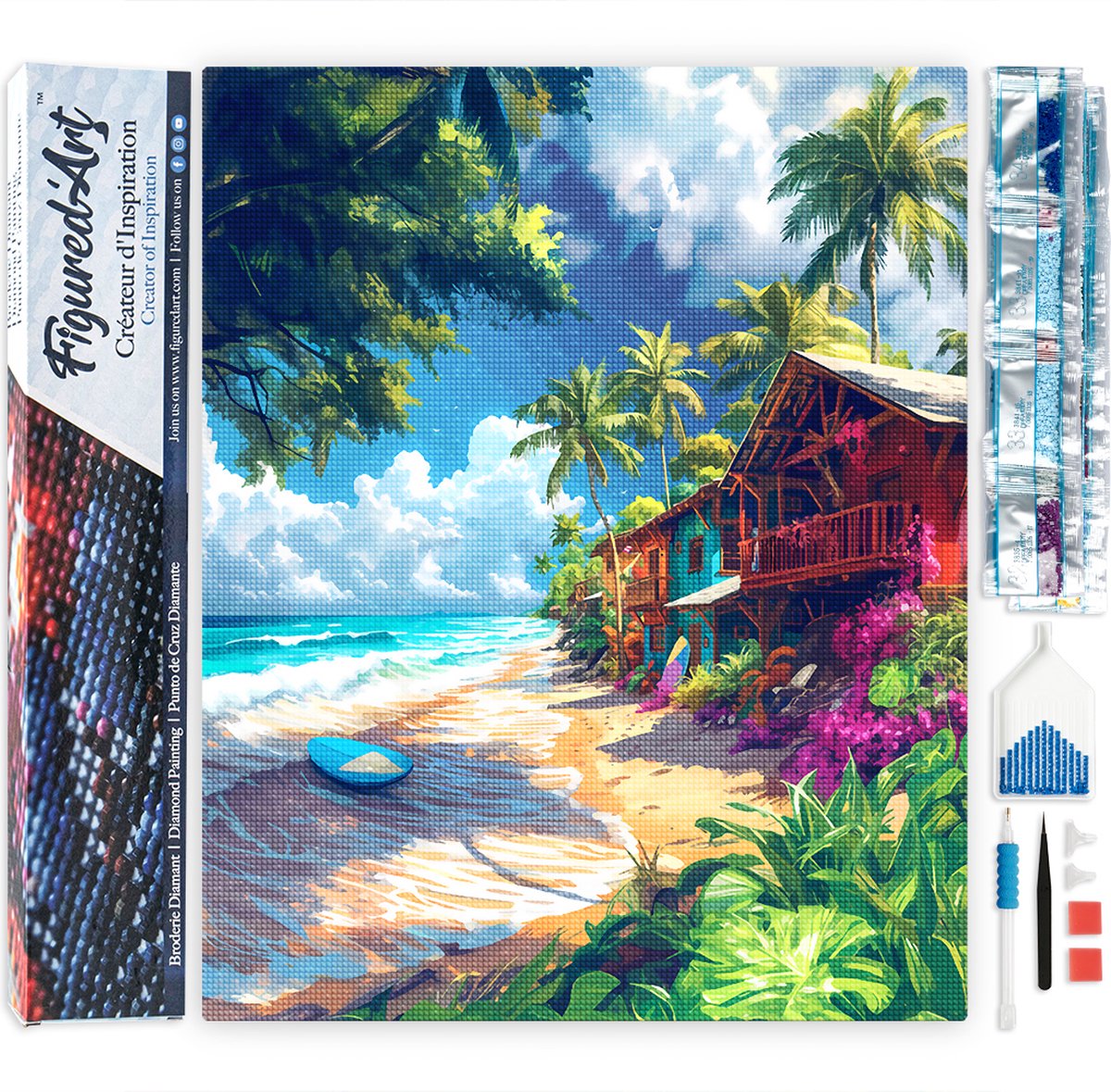 Diamond Painting Set 40x50 Cm Met Lijst - Zonsopgang In Bali - Volledige Vierkante Drills - Incl. Frame