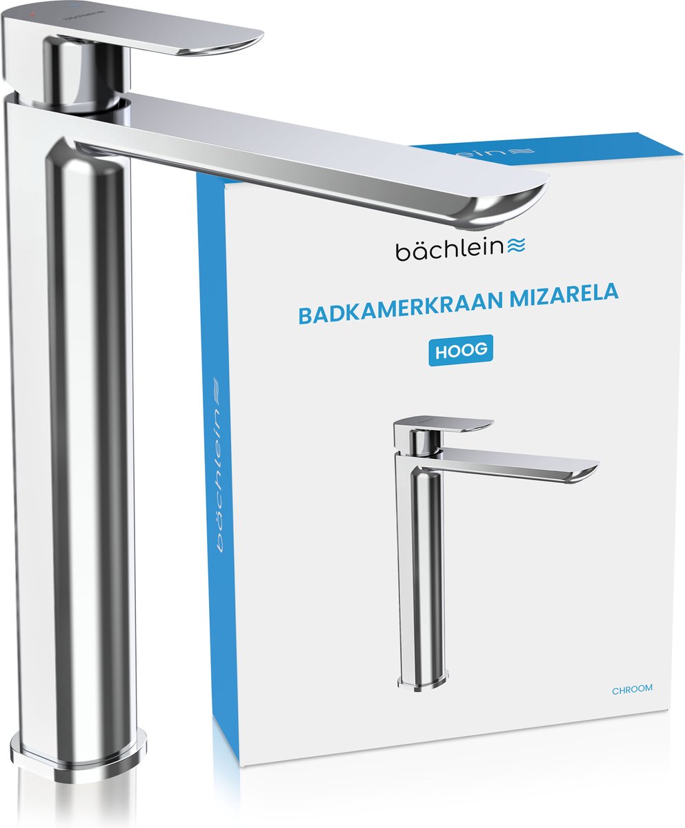 Bächlein Badkamerkraan hoog in klassiek ontwerp [chroom], ééngreepsmengkraan met duurzame keramische cartridge en montageset, badkraan - platte uitloop