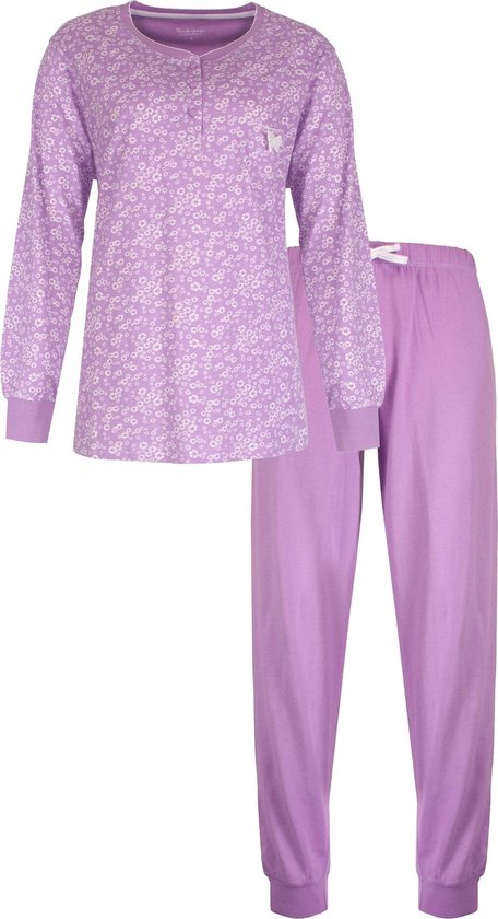 Paarse pyjamaset van gekamde katoen met all-over bloemenprint, lange mouwen en een bijpassende broek.