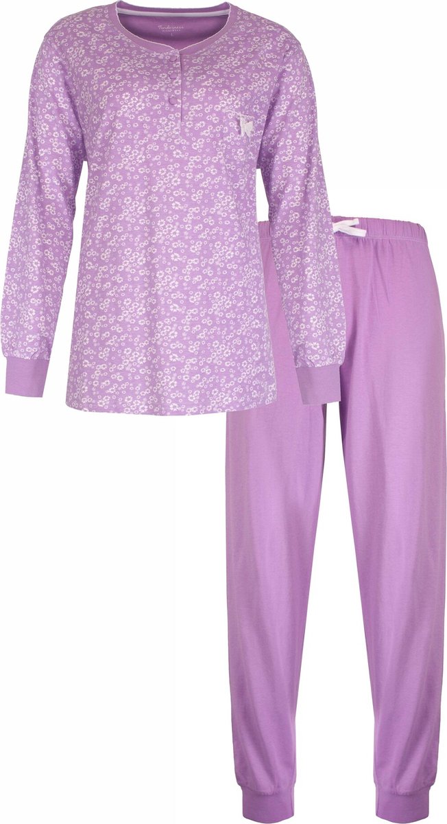Tenderness Dames Pyjama Set - 100% Gekamde Katoen - Paars