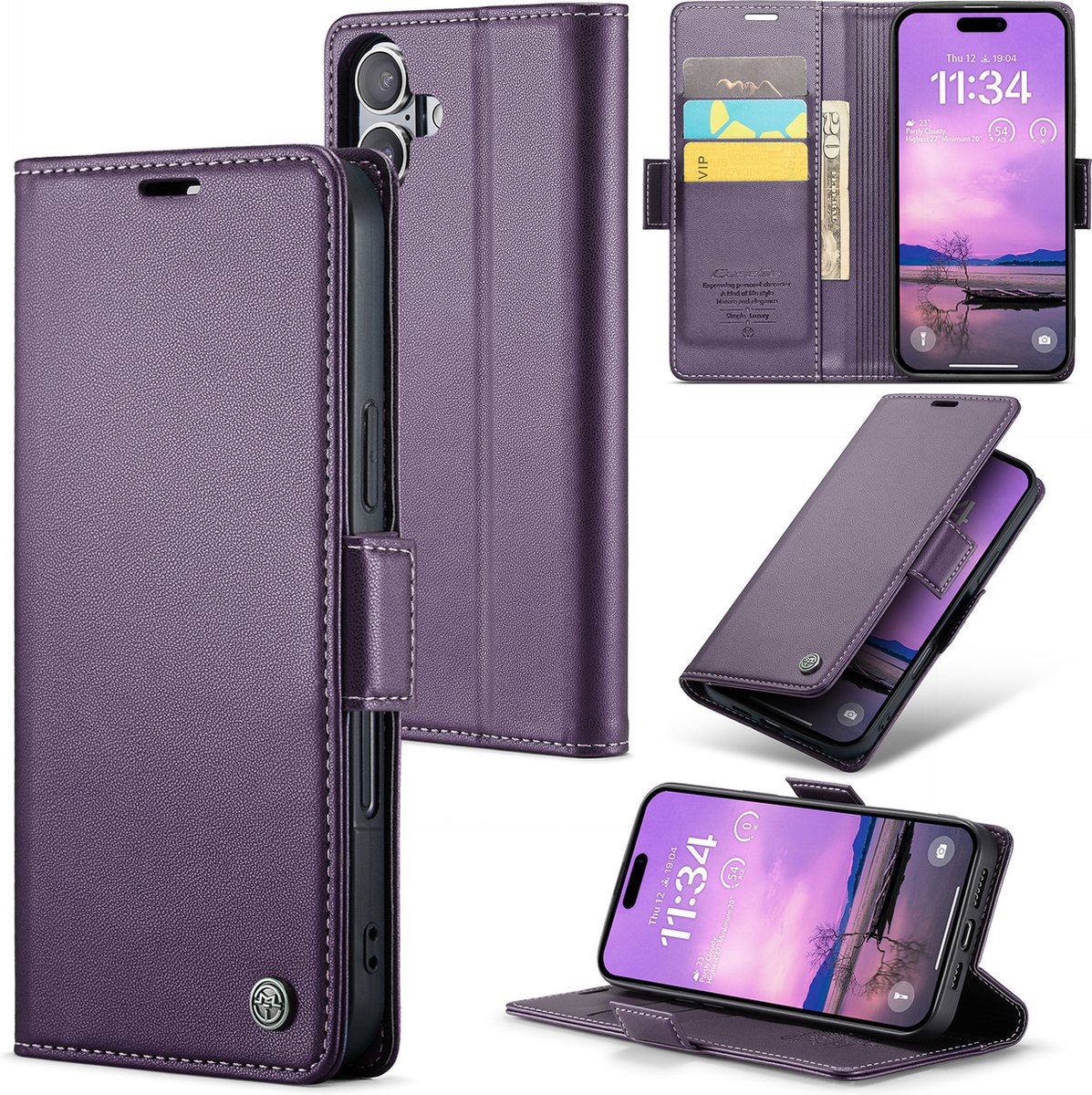 CaseMe Wallet Case met RFID Bescherming en Magneetsluiting voor iPhone 16 _ Paars