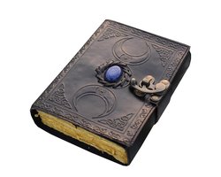 Leren Dagboek - Handgemaakt Leren Journal met Drievoudige Maan ontwerp - Triple Moon Design - Black Book of Shadows with Antique Paper and Scoop Edge | Sketchbook for Magic Formulas and Sacred Geometry
