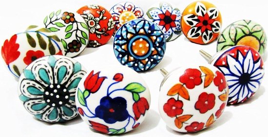 12 x Mix de boutons en céramique de Bloem' Look Vintage poignée de porte d'armoire-tiroir de placard