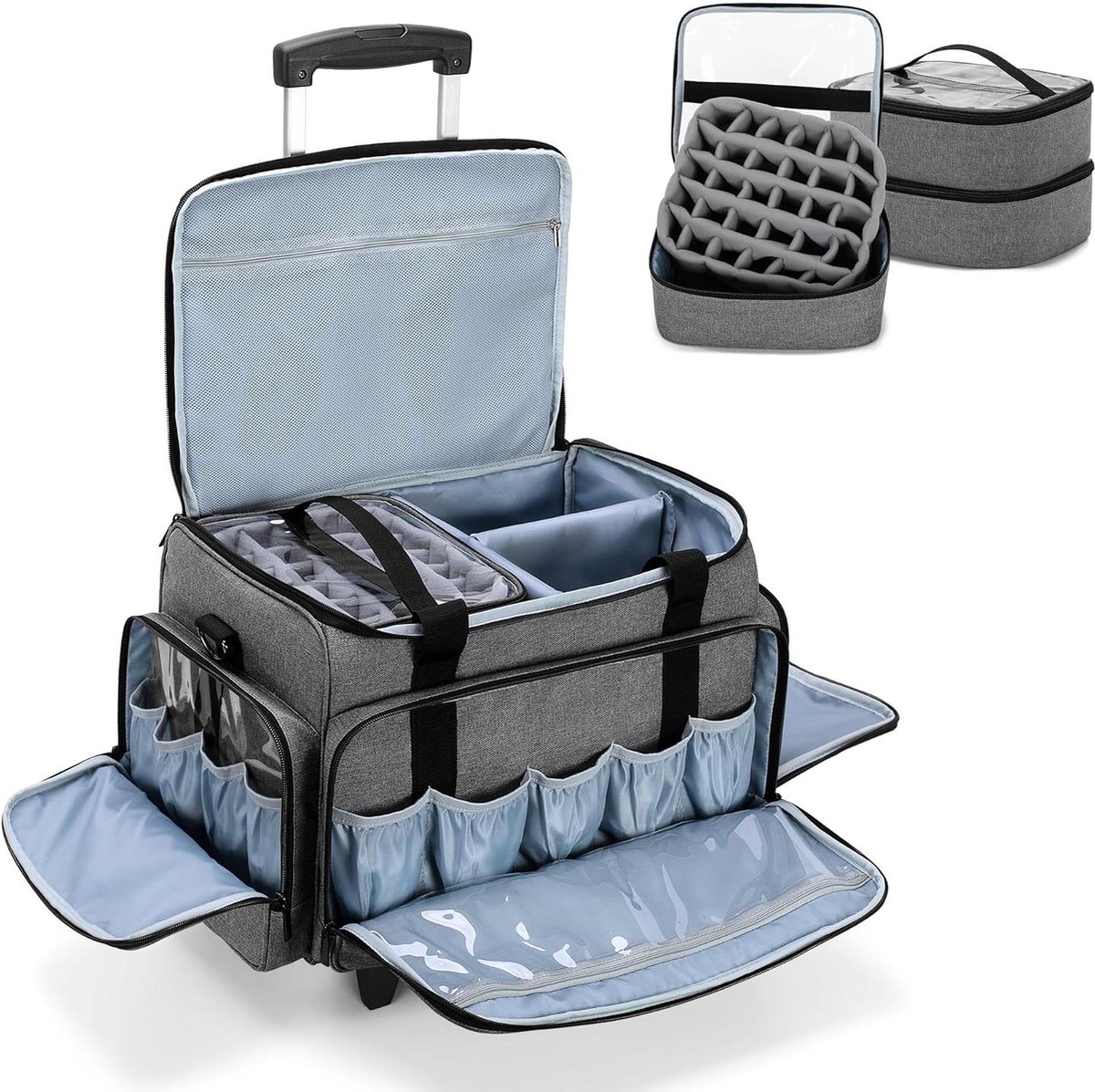 Roulette Valise Chariot De Maquillage Verrouillable 3-en-1 Avec