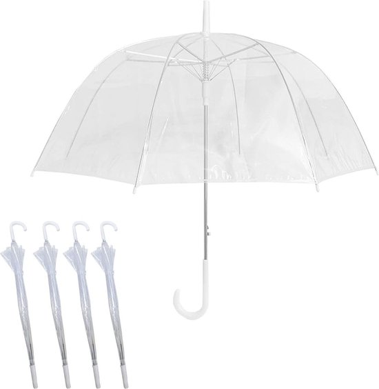 Foto: 4 pack set regen paraplu s dome birdcage transparant bruiloft brolly clear bubble wit handvat en spike brolly wandelen dames heren unisex party parasol regen bruidsmeisje bruidsmode doorzichtig pvc koepel paraplu