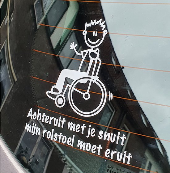 Autocollant fauteuil roulant - Autocollant handicapé - Autocollant handicapé - Gardez vos distances - blanc - 11 cm x 13 cm - version homme - handicapé