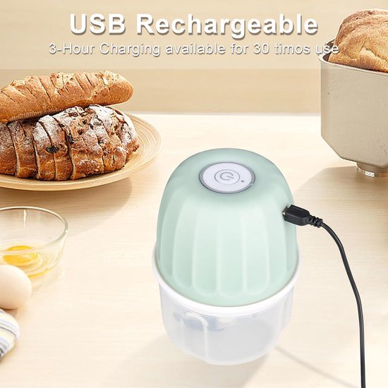 Hachoir électrique Rechargeable 400 Ml - Pour Viande, Oignons, Ail, Noix, Légumes - Avec Câble USB-C