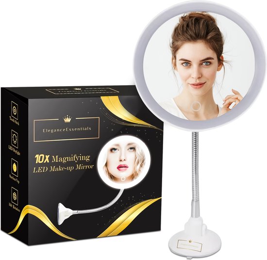 Foto: Eleganceessentials make up spiegel 10x vergroting verlichte make up spiegel make up spiegel met led licht cosmetica spiegel beauty spiegel vergrotende spiegel led make up spiegel make up spiegel met vergroting exclusief 4x aaa