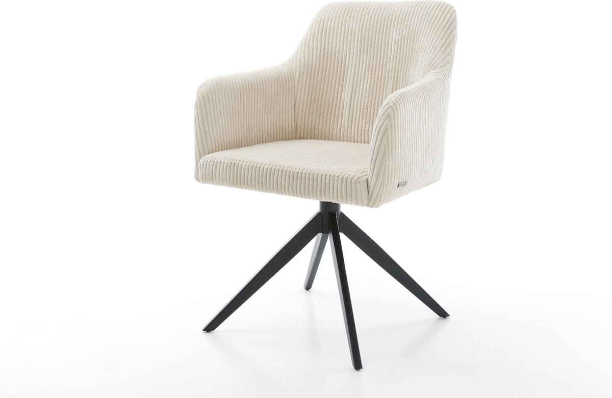 DELIFE Gestoffeerde-stoel Greg-Flex kruisframe breed zwart koord beige pocketveer kern