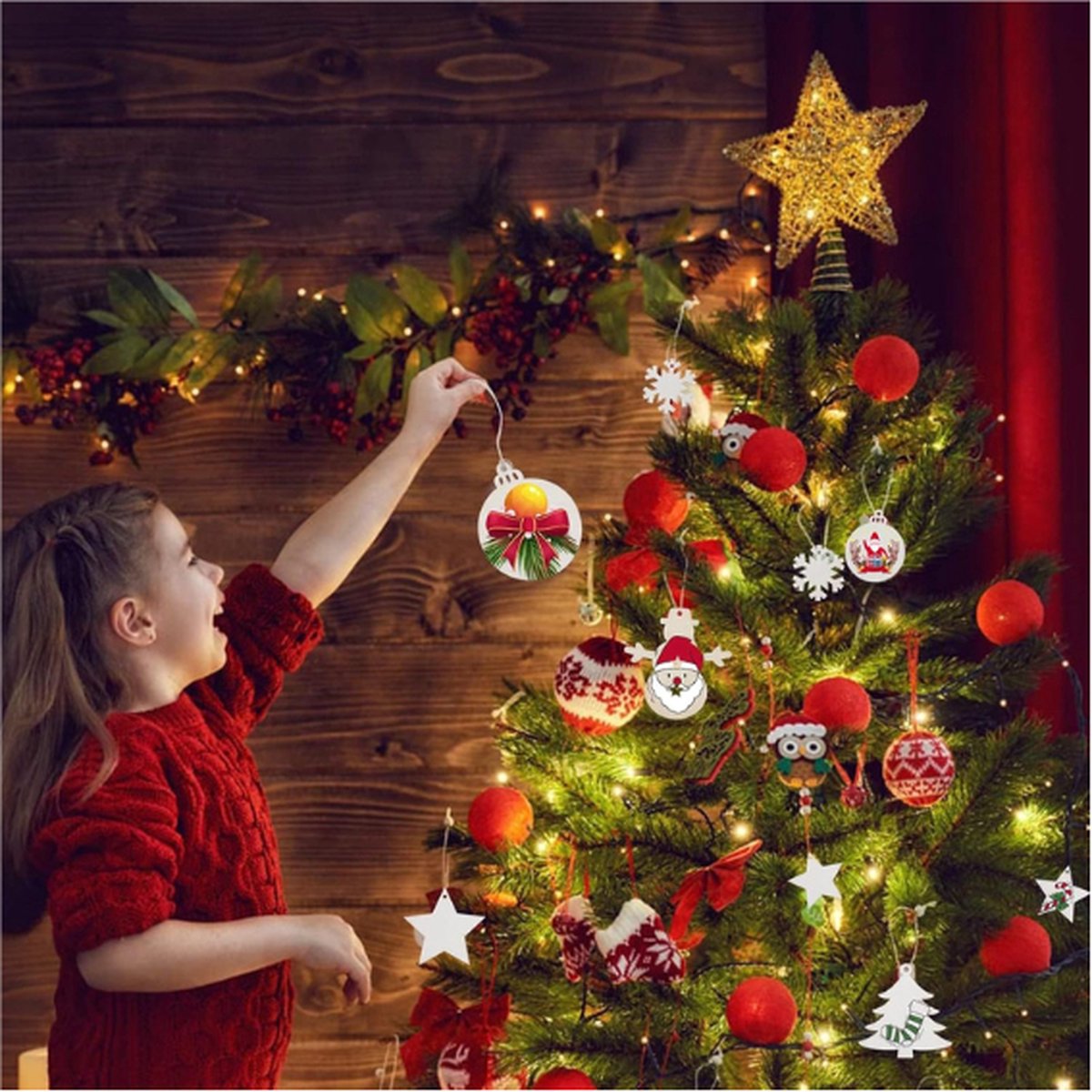 WEVOL 12 Styles Noel Peinture Bois Déco Sapin, Kit Bricolage Noël, Petite Suspension Bois avec Corde/Cloche WEVOL 12 Styles Noel Peinture Bois Déco Sapin, Kit Bricolage Noël, Petite Suspension Bois avec Corde/Cloche