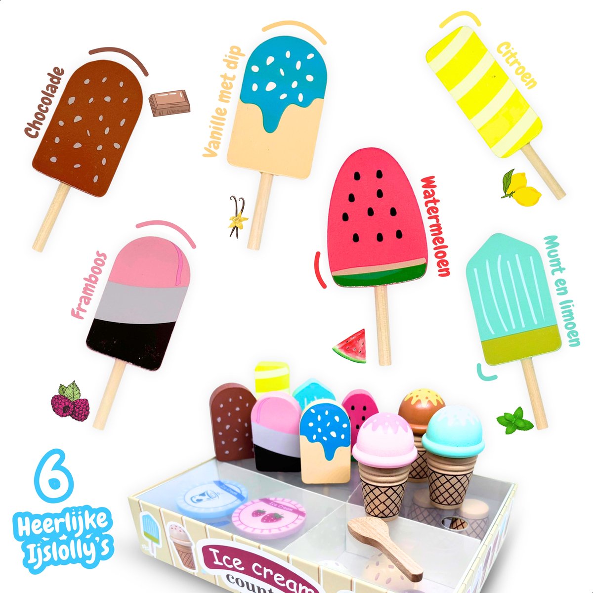 LiasToys - Houten ijs Speelset - keuken speelgoed - ijskraam - speelkeuken - Houten Speelgoed - Montessori - Keuken Accessoires - 3+ - Cadeau voor jongens en meisjes — afbeelding 9