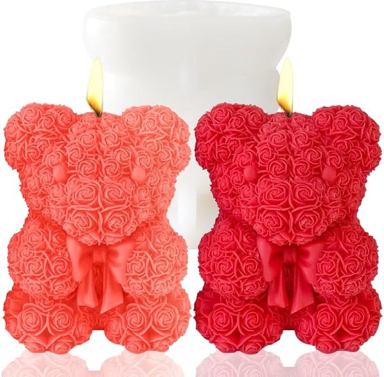 Inovra® Moules en Siliconen , moule à bougie ours rose 3D pour femme, cadeau d'anniversaire, cadeau de fête des mères (ours ruban)