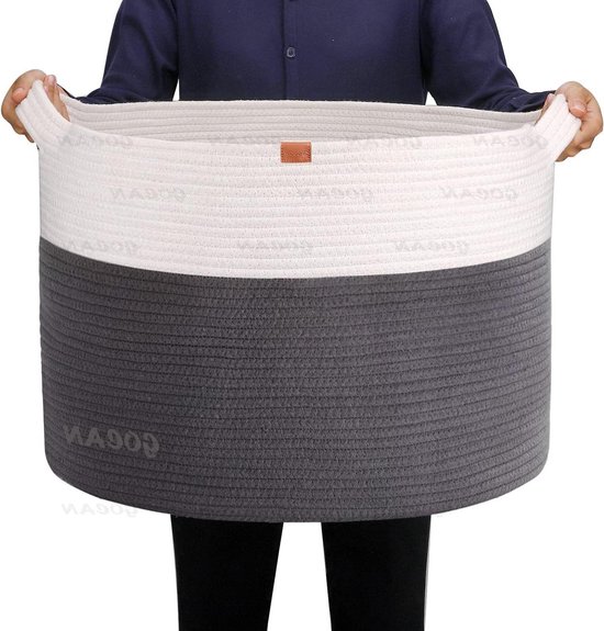 GOCAN XXXL Opbergmand, grote mand, katoenen wasmand, wasverzamelaar voor dekens en kussens in de woonkamer, kleding en speelgoed in de kinderkamer, zuiver grijs, 55 x 35 cm (d x h