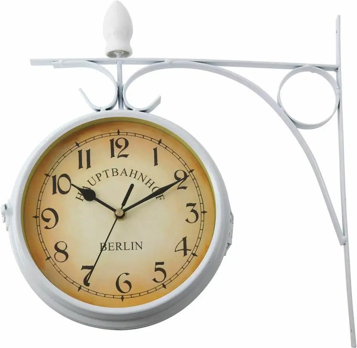 Klassieke retro dubbelzijdige wandklok, dubbelzijdige wandklok station retro wijzerplaat met steelbevestiging slinger voor binnen en buiten huis tuin