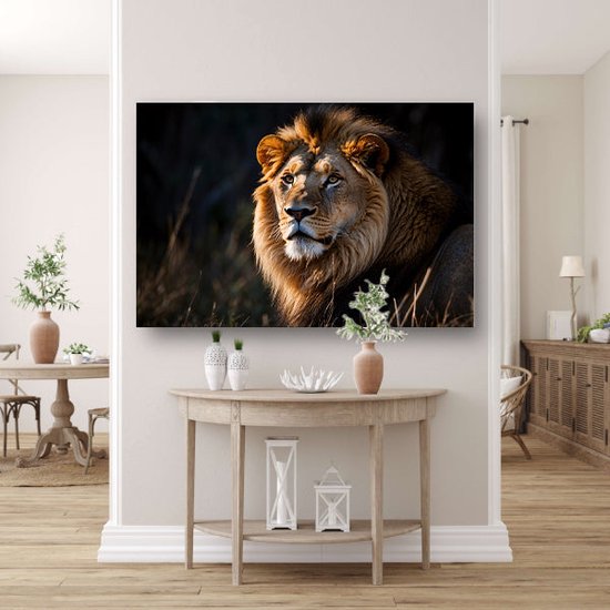 Peintures sur verre Lion - Peinture sur verre Animaux - Peinture d'herbe - Décoration murale moderne - Peintures en plexiglas - Oeuvre en verre acrylique 105x70 cm