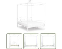 vidaXL Hemelbed Frame - Metalen Hemelbed - Hemelbedframe metaal wit 140x200 cm - Vintage Bed - Industrieel Bed - Tweepersoons Bed