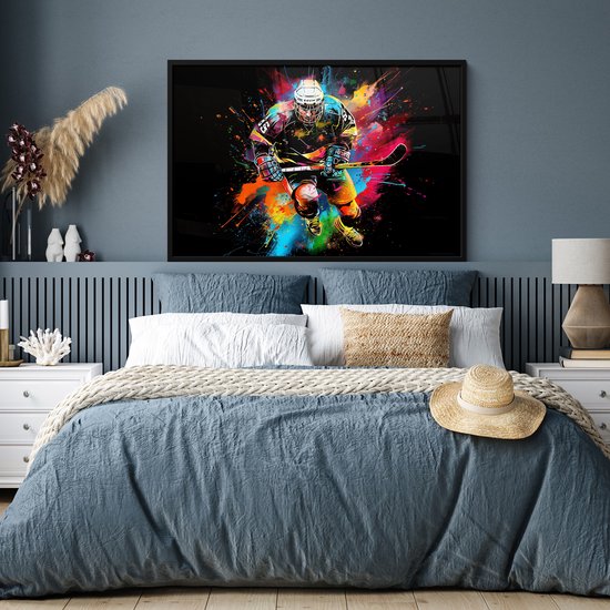 Affiche encadrée - Cadre photo 120x80 cm - Posters - Graffiti - Sport - Hockey sur glace - Hockey - Affiche encadrée noire - Décoration murale chambre ado - Décoration chambre ado - Accessoires chambre ado