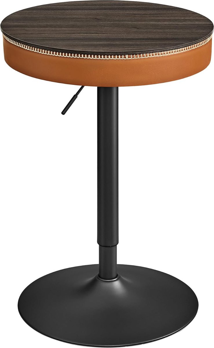 FurnStar - Bartafel - In Hoogte Verstelbaar - Kleine Tafel met Opbergruimte - Kunstleer - Naden - Mid-Century-Moderne Stijl - Keuken - Huisbar - Woonkamer - Asbruin-Karamelbruin