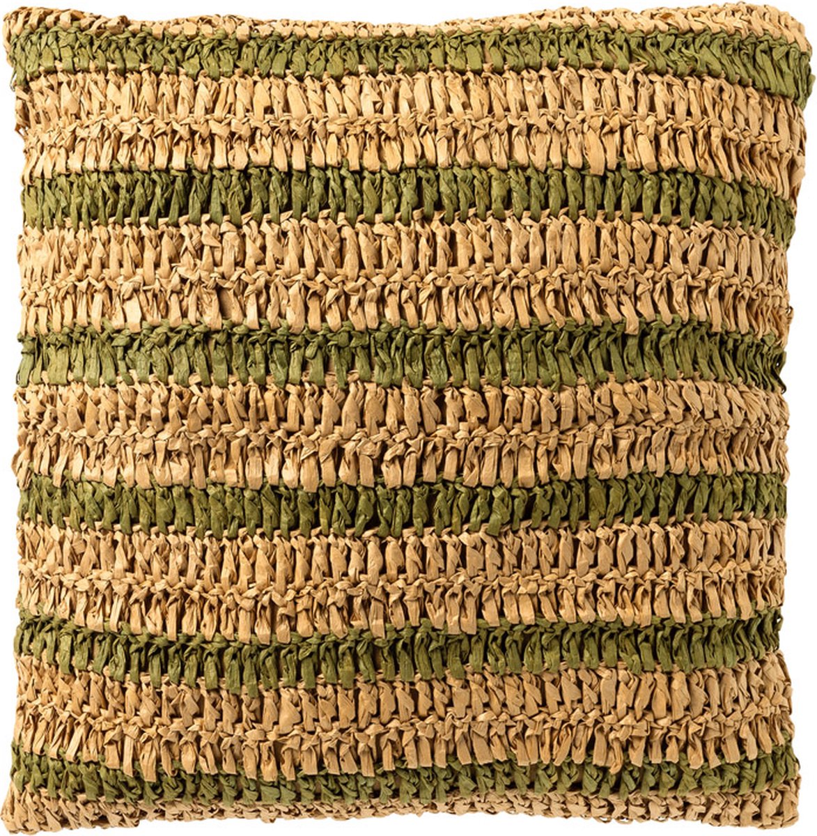 Dutch Decor ANTONY - kussenhoes 45x45 cm - strepen van raffia - Olive Branch - groen, bruin - met rits - zonder binnenkussen Olijfgroen