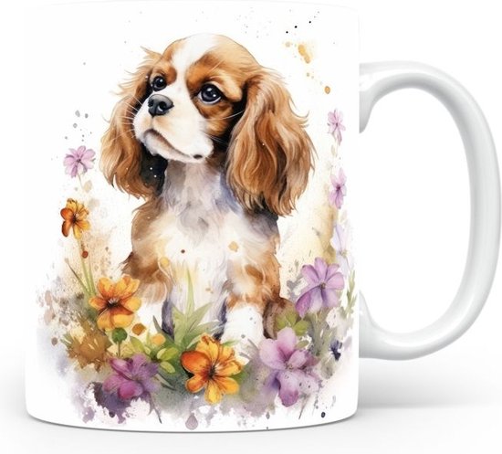 Tasse avec Cavalier King Charles Spaniel Tasse à café ou sachet de thé, cadeau pour les amoureux des animaux, mère, père, collègue, petit ami, petite amie, bureau