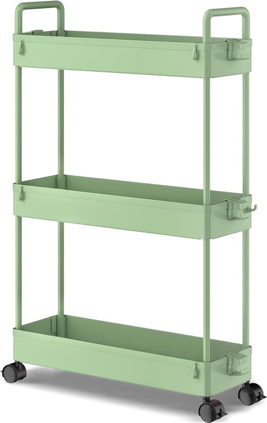Opslag Rolling Cart, 3/4 Tier Utility Organizer Trolley voor Keuken, Badkamer, Kantoor, Wasserij, Make-up, Zwart (3 Lagen