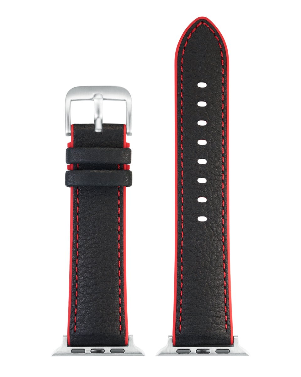 EULIT horlogeband geschikt voor Apple Watch 42-44-45-46 maat - Serie 1-2-3-4-5-6-7-8-9-10 + SE - eutec smart - 22 mm - rood zwart - metalen gesp - incl. adapter