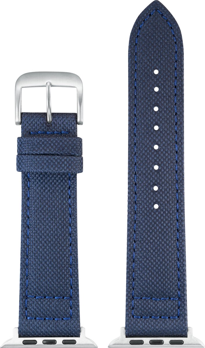 EULIT horlogeband geschikt voor Apple Watch 38-40-41 maat - Serie 1-2-3-4-5-6-7-8-9-10 + SE - canvas Smart - 20 mm - blauw - metalen mat gesp - incl. adapter