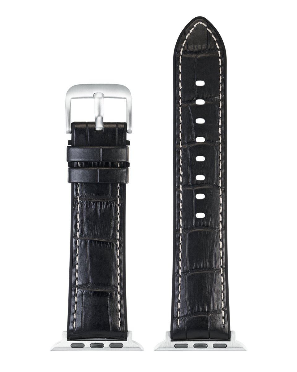 EULIT horlogeband geschikt voor Apple Watch 42-44-45-46 maat - Serie 1-2-3-4-5-6-7-8-9-10 + SE - eutec belize smart - 22 mm - zwart - metalen zwart gesp - incl. adapter