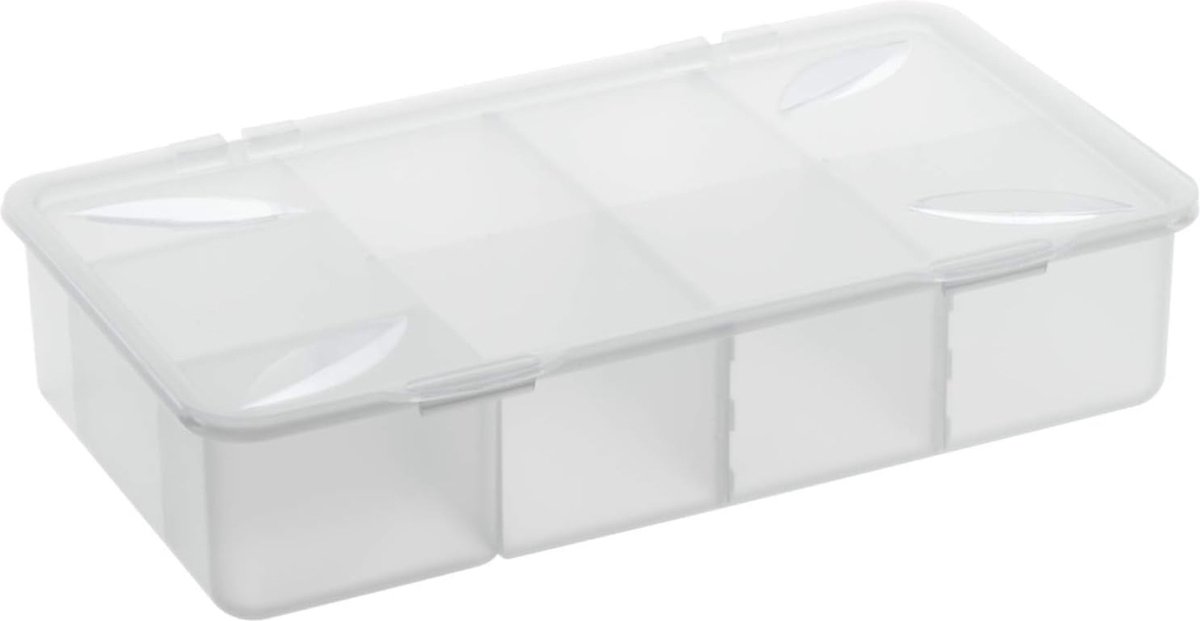 Transparante Opslag- en Organisatiebox met Verwijderbare Deksel en Flexibele Vakken