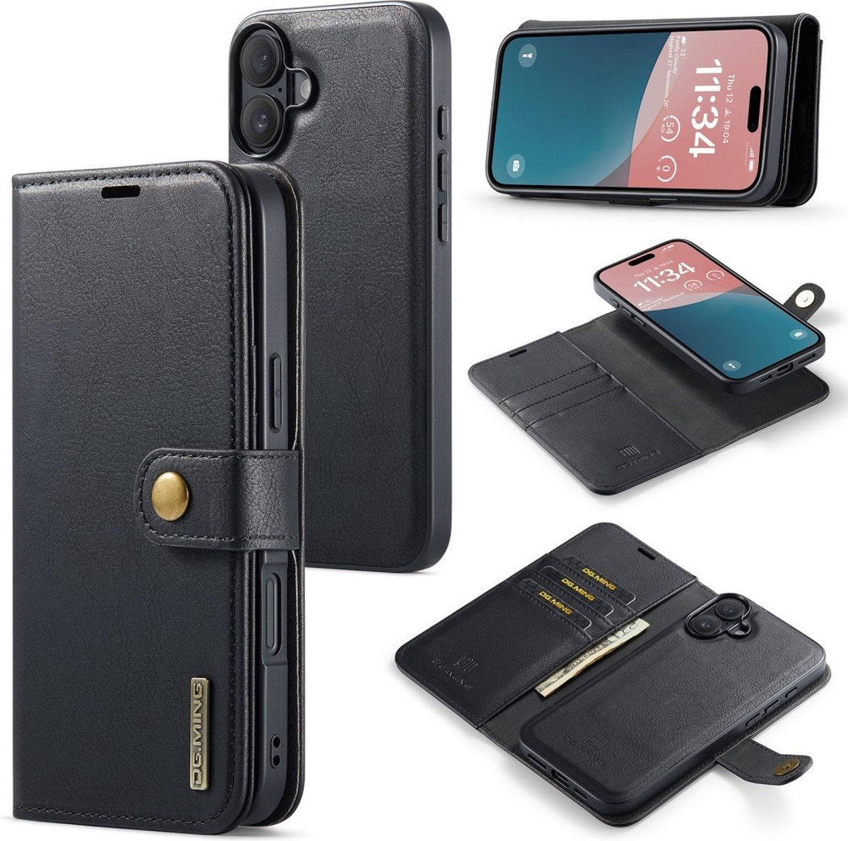 DG.MING Hoesje - Geschikt voor iPhone 16 Hoesje - DG.MING 2-in-1 Book Case & Back Cover - Zwart