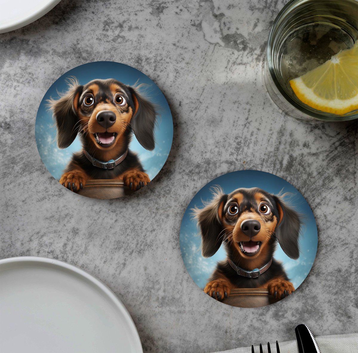 GR onderzetters voor glazen - 3D Dog Teckel - Vinyl - 6st