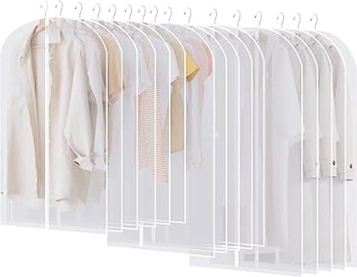 16 stuks kledingzakken, kledinghoezen, lang, 60 x 120/100/80 cm, transparant, hoogwaardige kledingzakken met ritssluiting, voor pakken, jurken, mantels, jassen, overhemden, kleding, opbergorganisatie