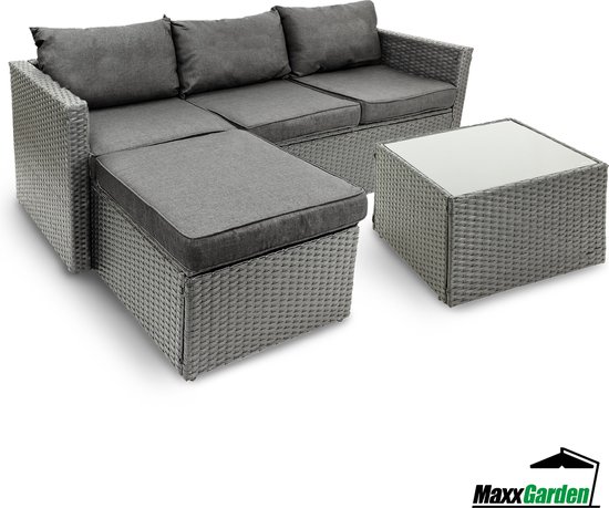 Foto: Maxxgarden loungeset rattan hoekset 4 persoons incl salontafel grijs