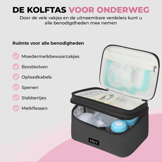 FÍNT® Luxe Koeltas - Voor Onderweg - Kolftas - Opbergruimte Borstkolf en Toebehoren - Moedermelk tot 12 uur Koel - Koeltassen Moedermelk - Zwart van FÍNT — afbeelding 3