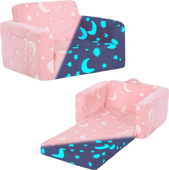 Roze Kinderbank 150 Kg MeMoreCool Uitklapbare 2-in-1 Slaapbank & Speelbank Voor Kinderen - Roze, Max. 150 Kg Vacuüm Verpakt