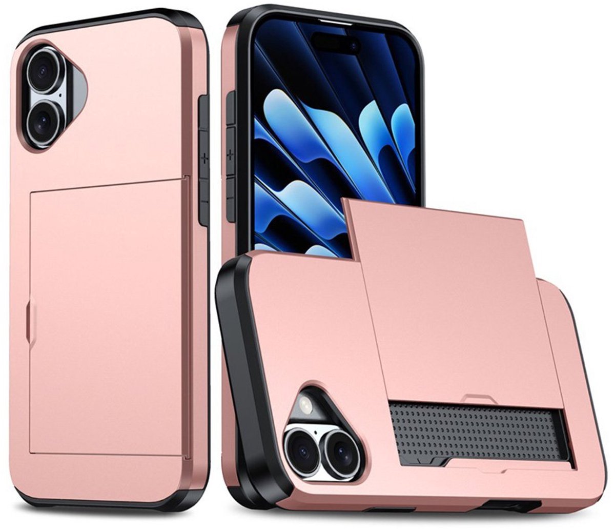 Hybrid Card Case Hoesje geschikt voor iPhone 16 - roze- Pashouder - Kaarthouder - Pasjes - Kaarten - Duurzaam - Slank