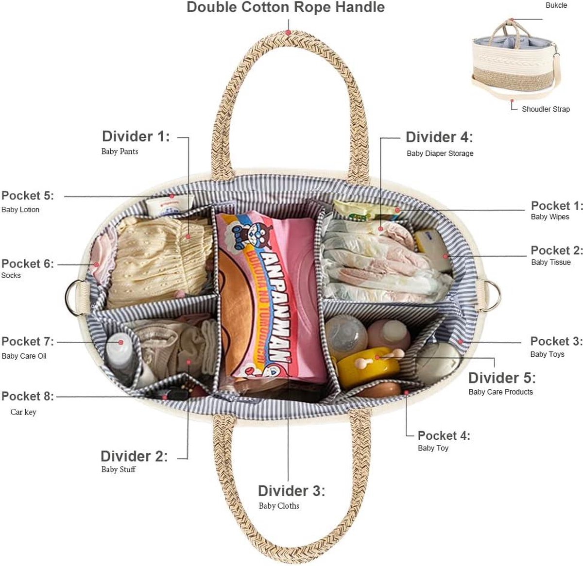 Baby luier Caddy organisator, stijlvolle kwekerij opbergmand - cadeau